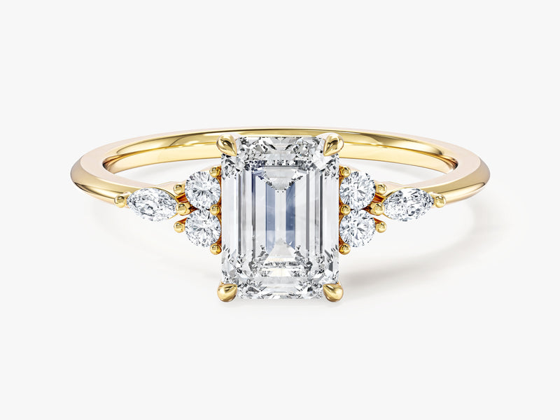 Round and Marquise Cluster Emerald Moissanite Engagement Ring (1.00 CT)