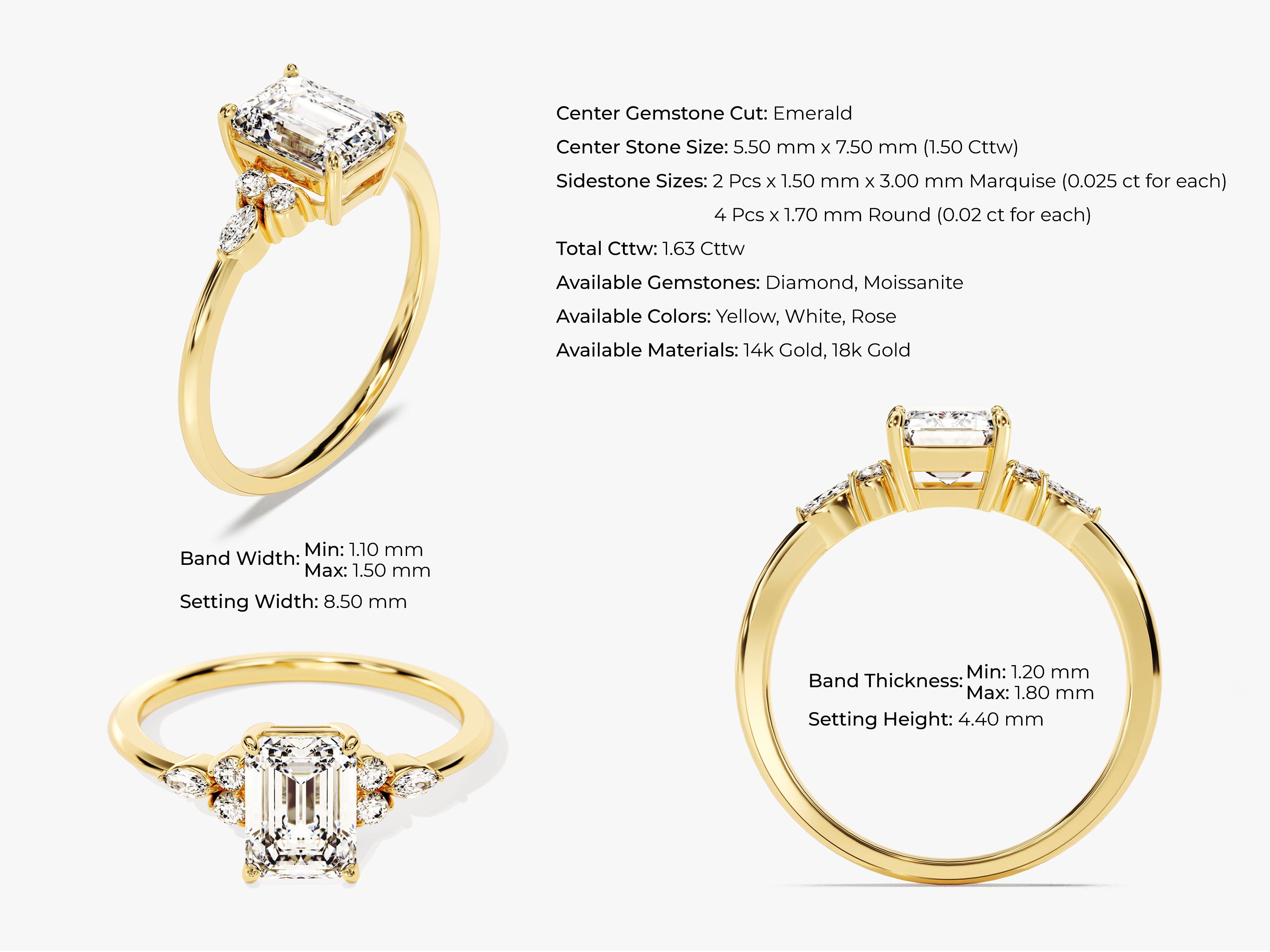 Emerald cut diamond ring, 14k gold, jewelry