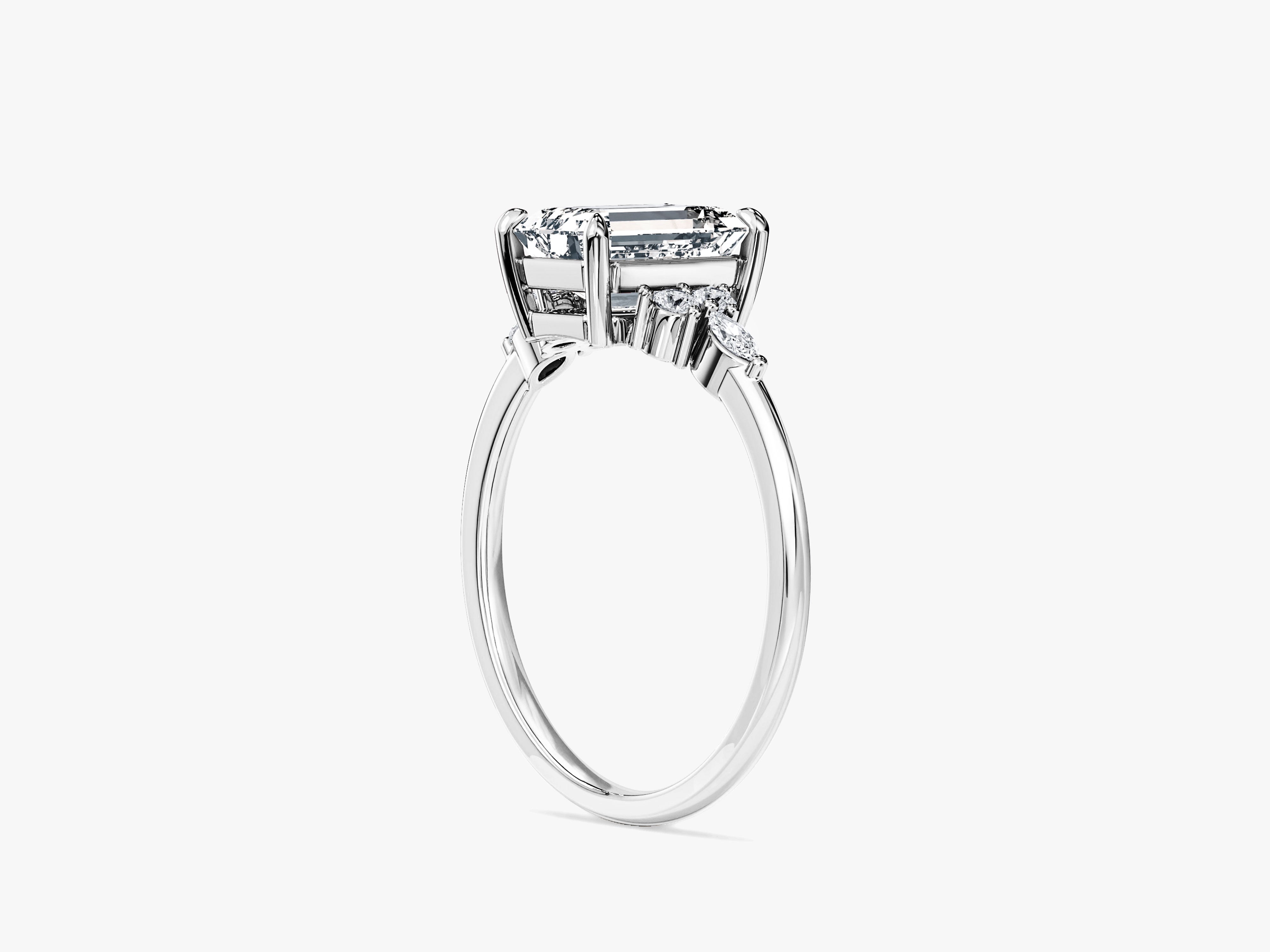 Round and Marquise Cluster Emerald Lab Grown Diamond Engagement Ring (1.50 CT)