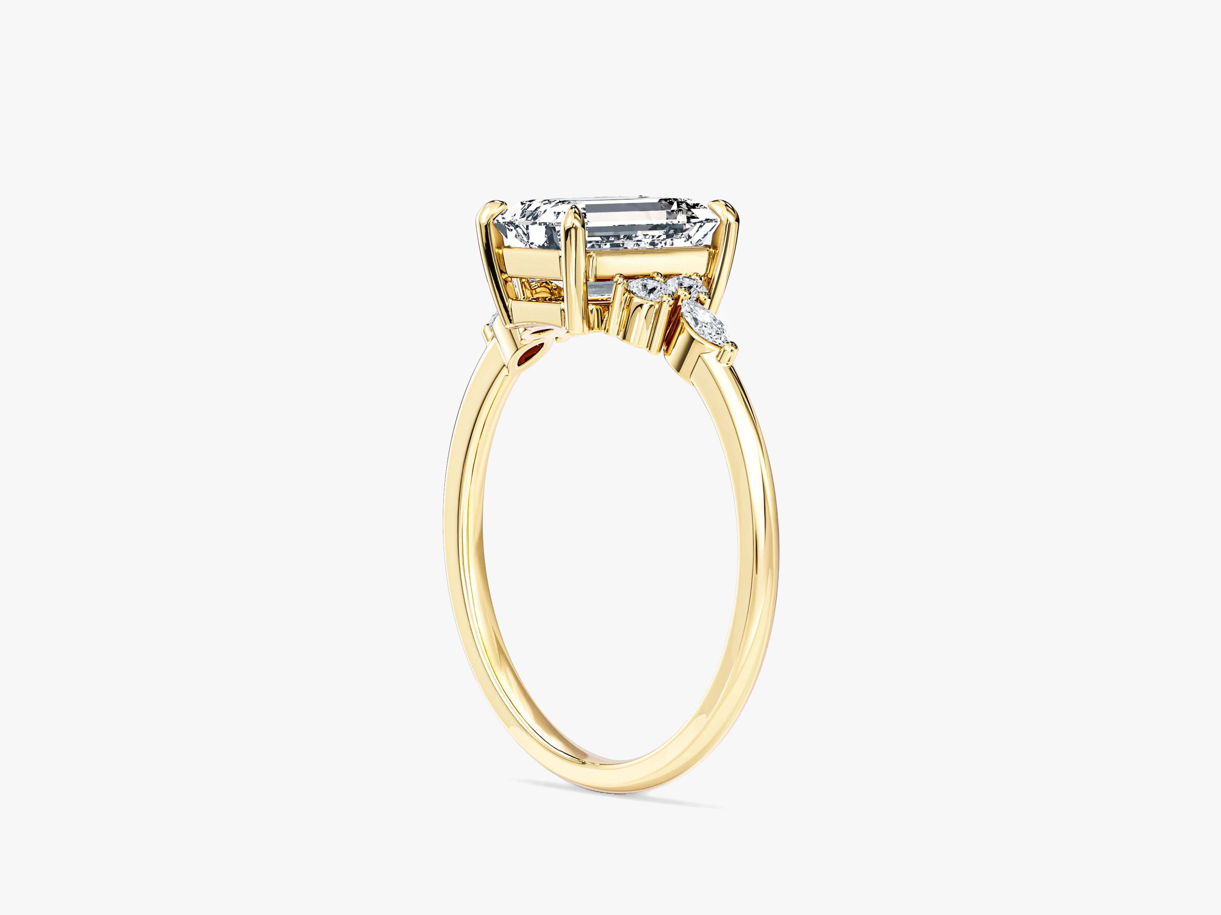 Round and Marquise Cluster Emerald Lab Grown Diamond Engagement Ring (1.50 CT)