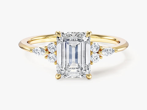 Round and Marquise Cluster Emerald Moissanite Engagement Ring (1.50 CT)