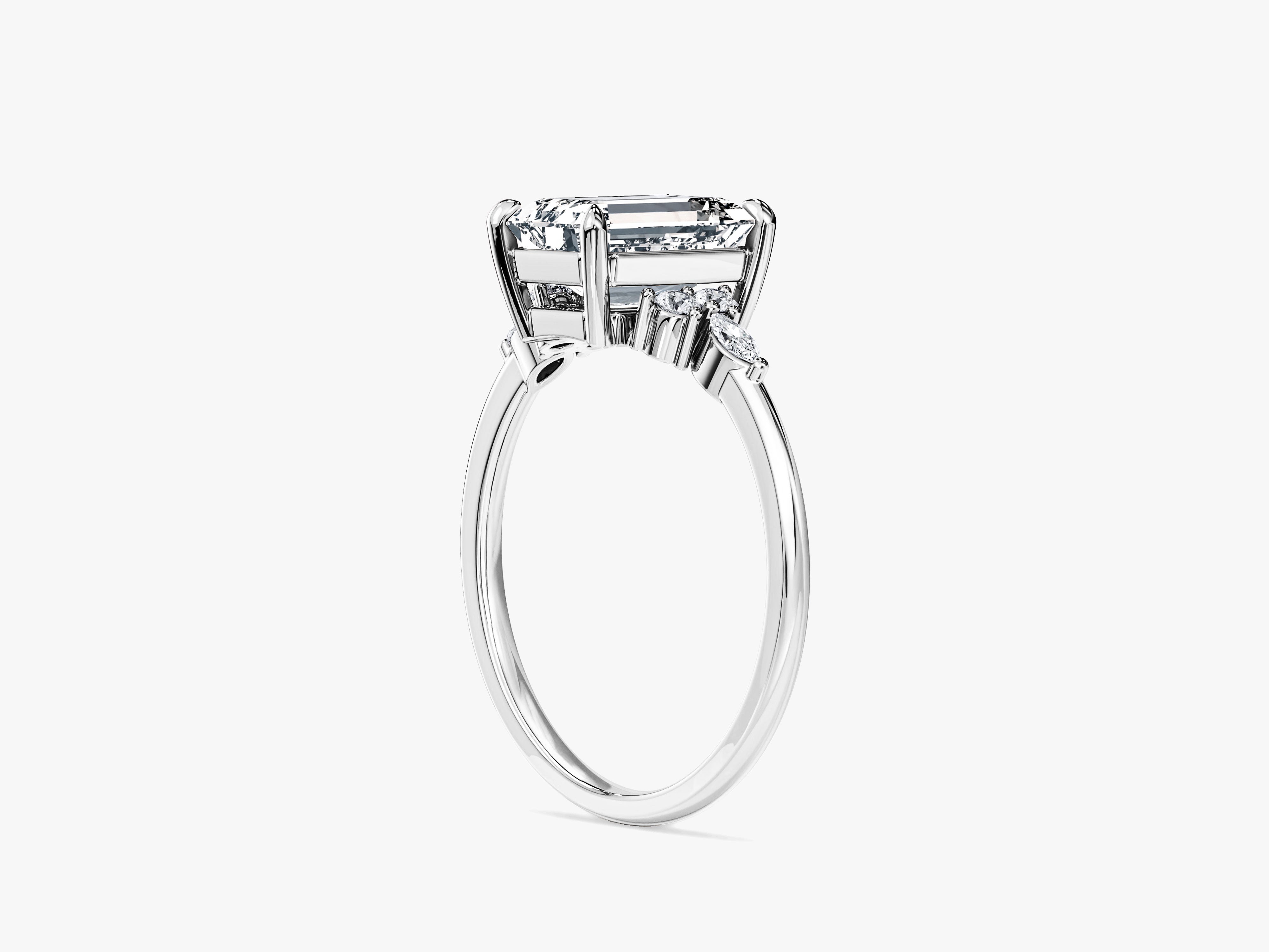 Round and Marquise Cluster Emerald Lab Grown Diamond Engagement Ring (2.00 CT)