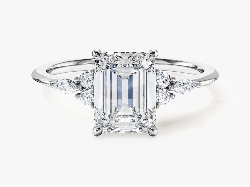Round and Marquise Cluster Emerald Moissanite Engagement Ring (2.00 CT)