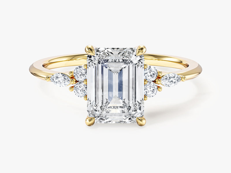 Round and Marquise Cluster Emerald Lab Grown Diamond Engagement Ring (2.00 CT)