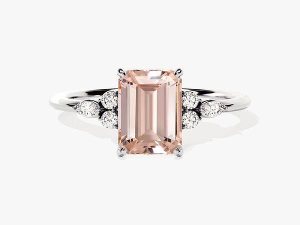 Emerald cut morganite ring with diamond accents