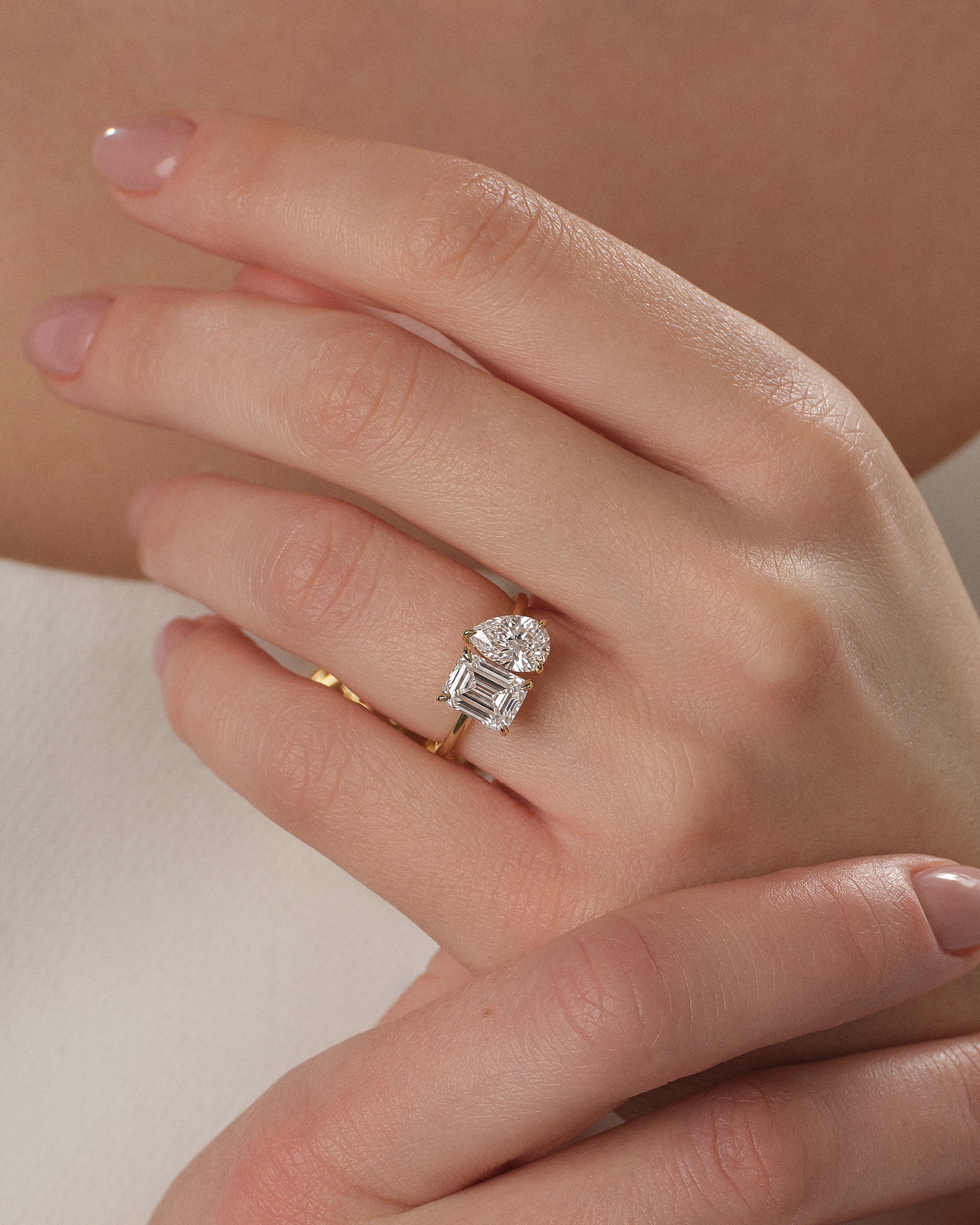 Pear and Emerald Cut Toi et Moi Lab Grown Diamond Engagement Ring (3.00 CT)