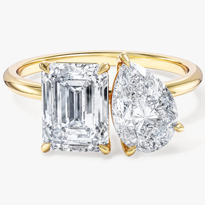 Pear and Emerald Cut Toi et Moi Moissanite Engagement Ring (3.00 CT)
