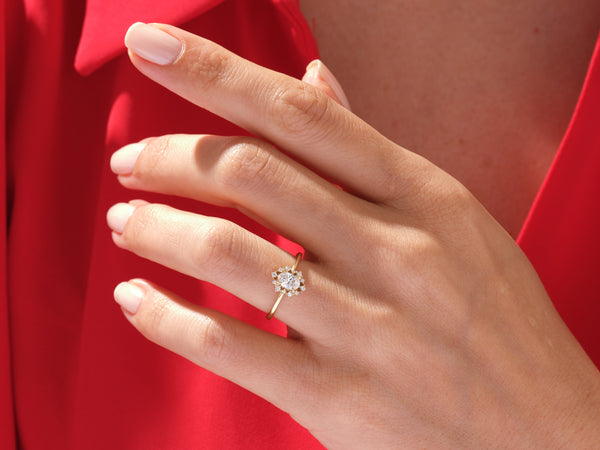 Sunburst Oval Lab Grown Diamond Engagement Ring (0.50 CT)