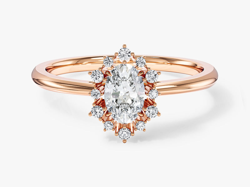 Sunburst Oval Lab Grown Diamond Engagement Ring CT)