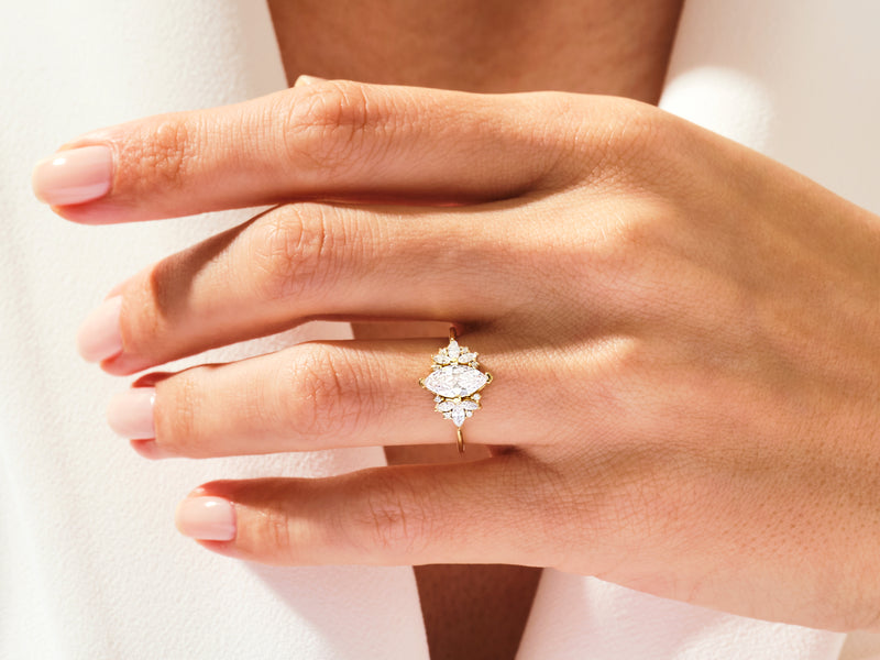 Vintage Cluster Marquise Cut Lab Diamond Engagement Ring (1.00 CT)