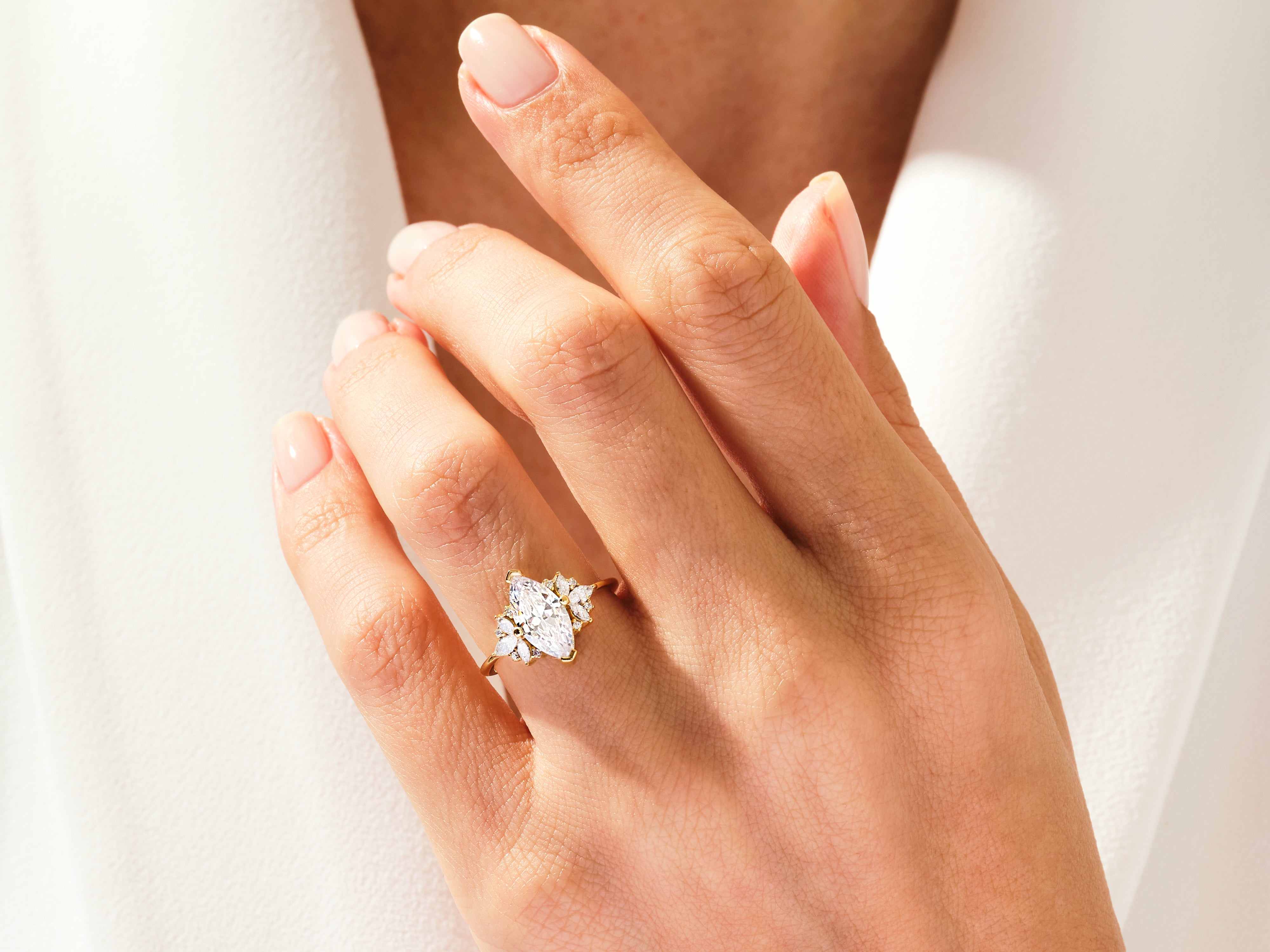 Vintage Cluster Marquise Cut Lab Diamond Engagement Ring (1.50 CT)