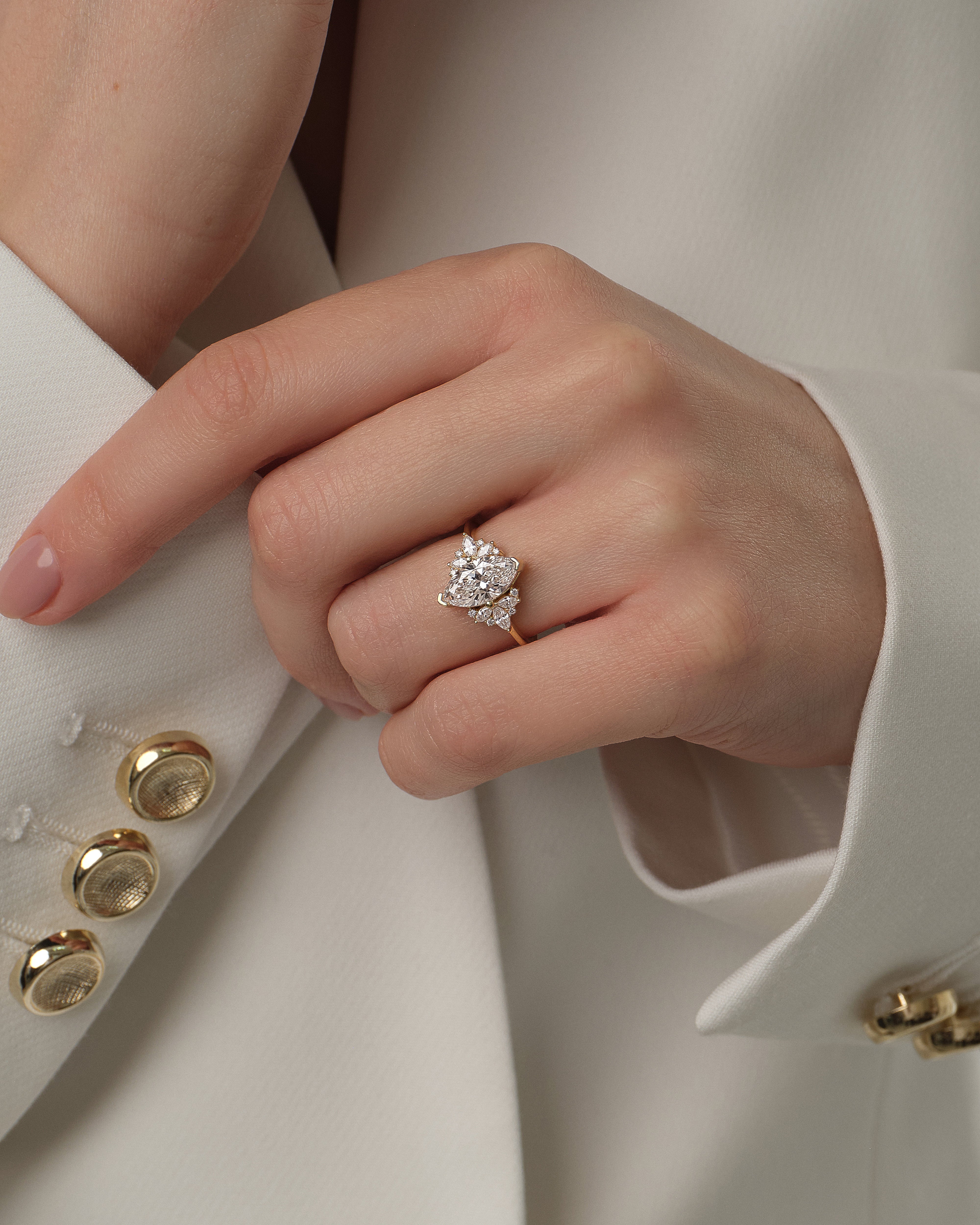 Vintage Cluster Marquise Cut Lab Diamond Engagement Ring (1.50 CT)
