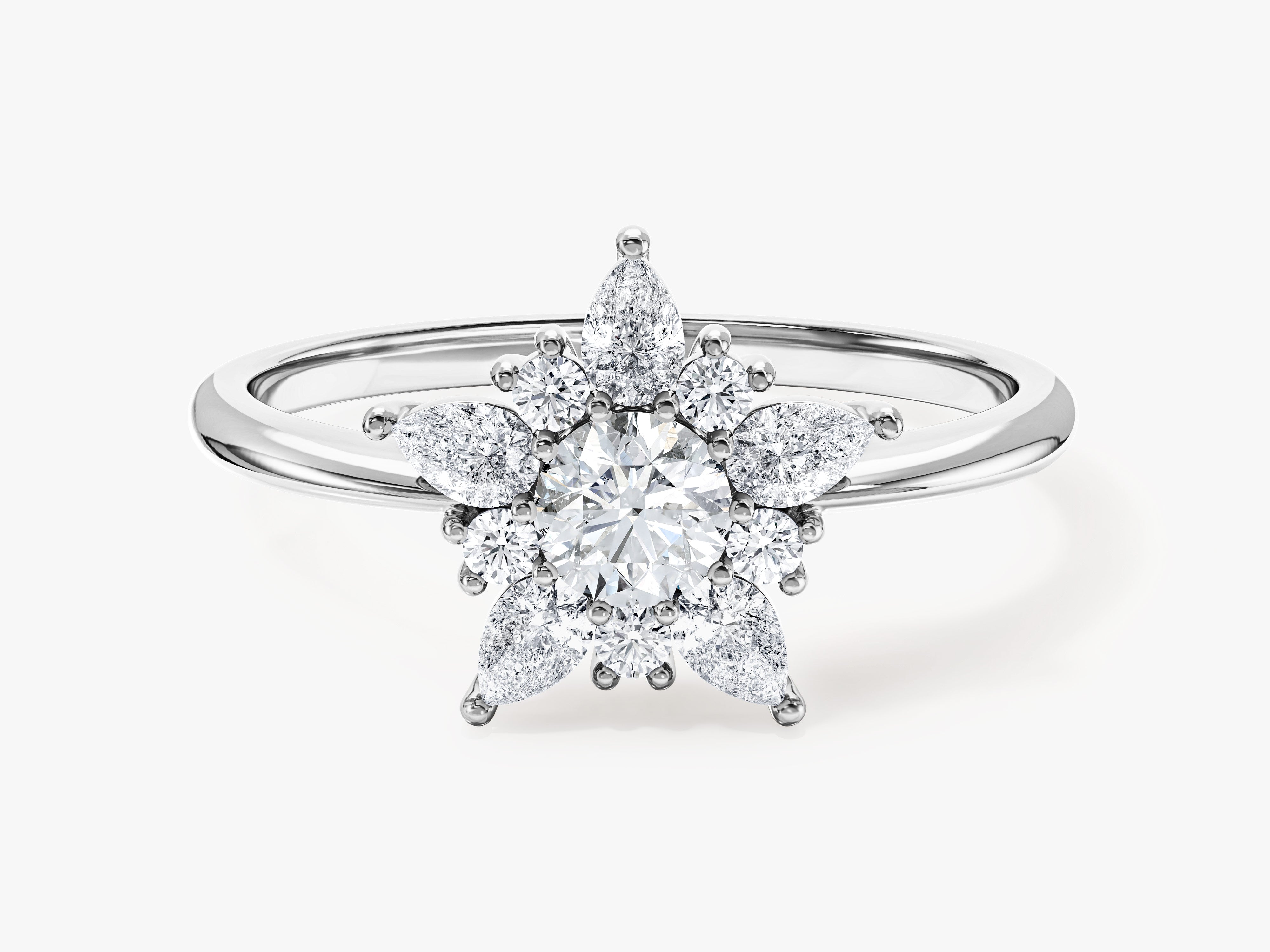 Floral Halo Moissanite Engagement Ring