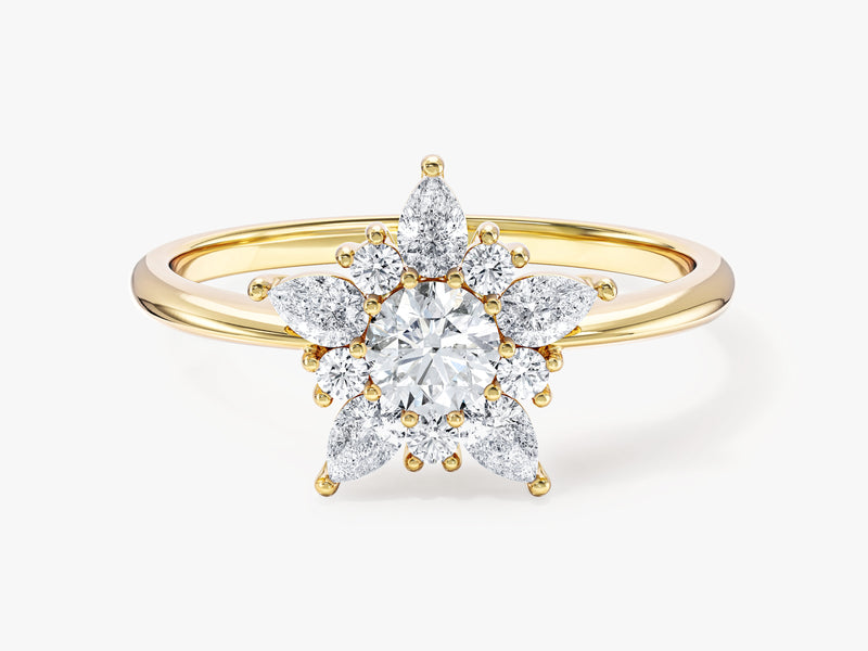Floral Halo Moissanite Engagement Ring
