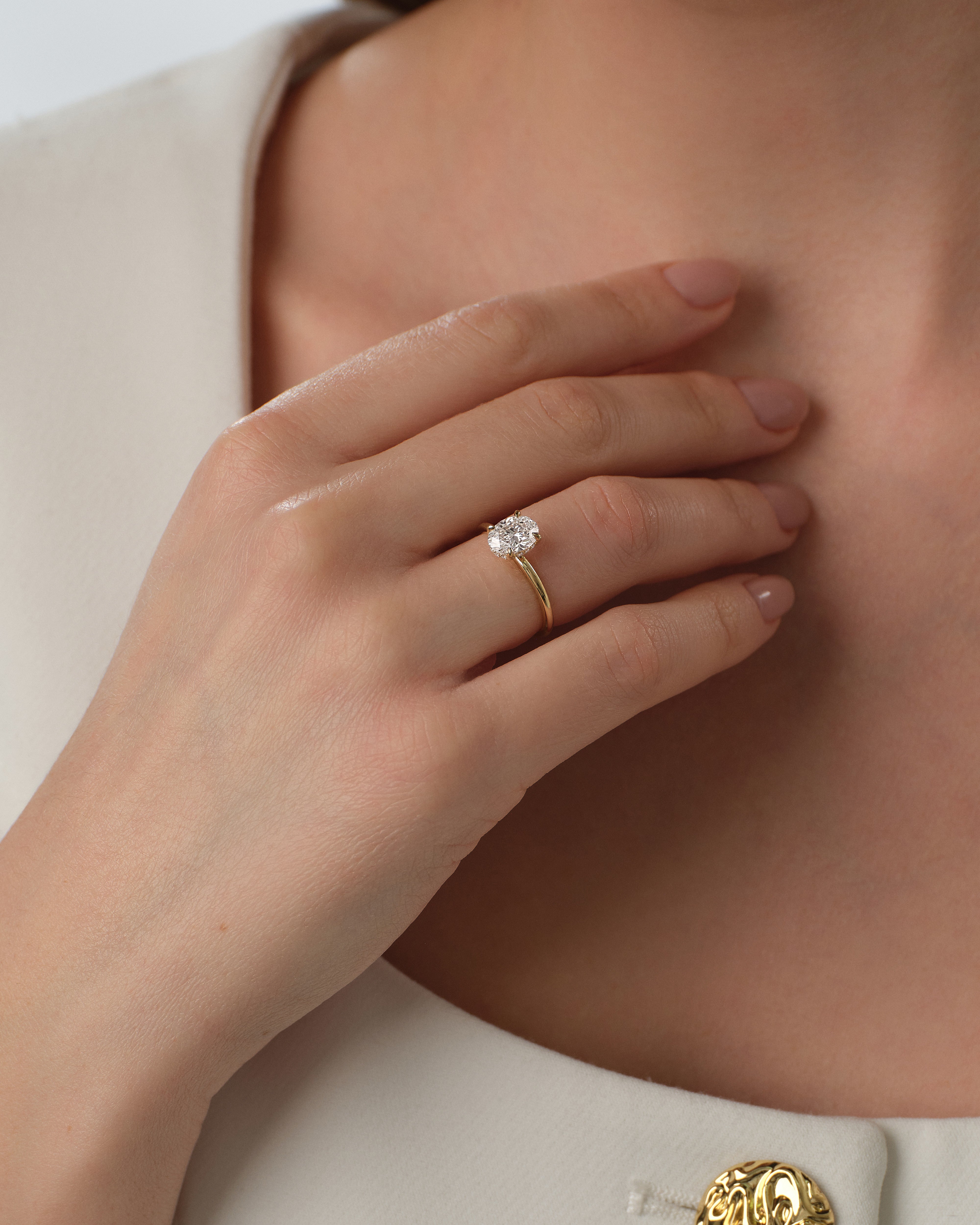 Hidden Halo Oval Moissanite Engagement Ring (1.50 CT)