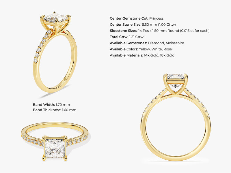 Princess Moissanite Ring with Pave Set CT Eternate