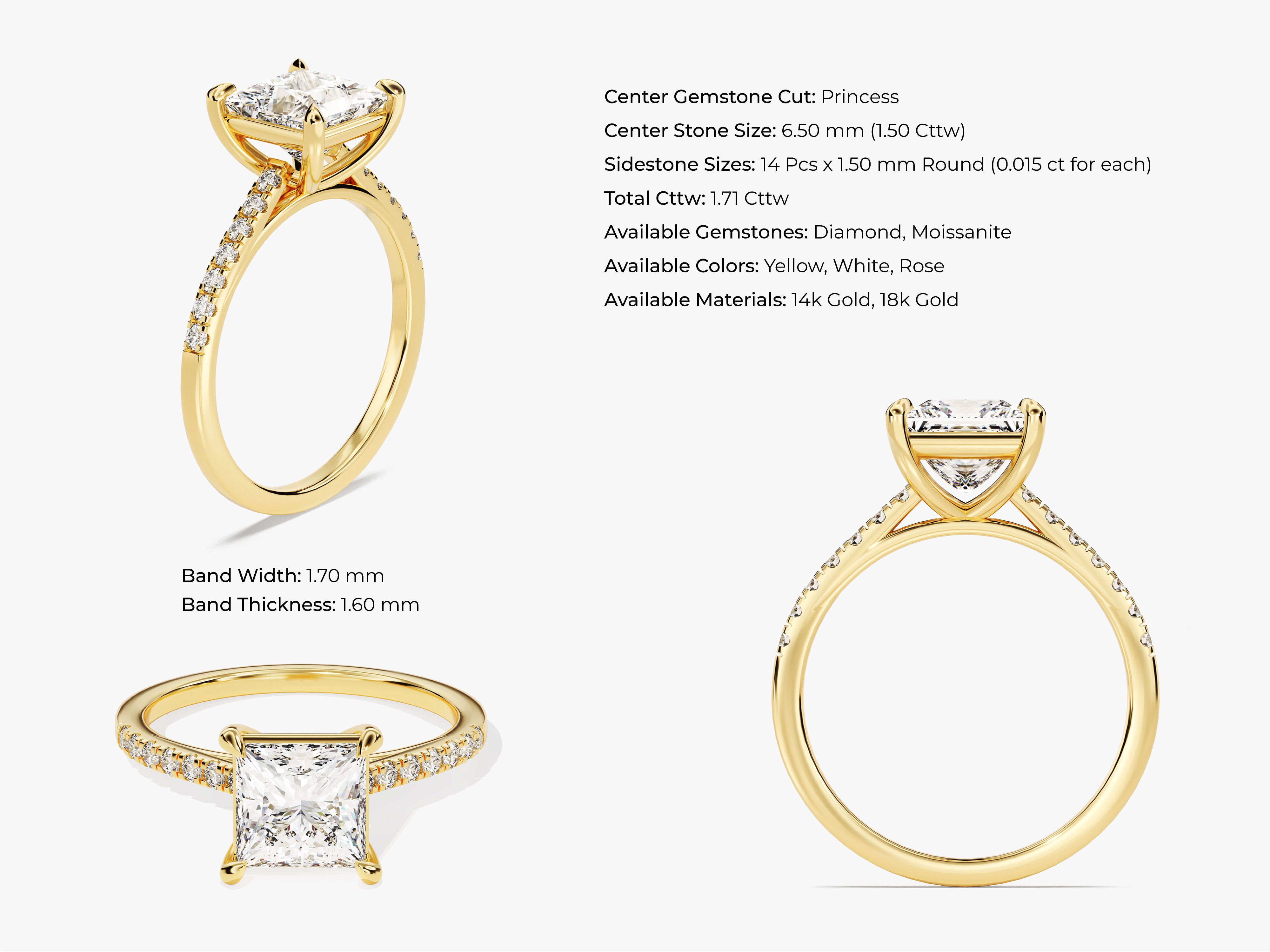 Princess cut diamond engagement ring in 14k gold