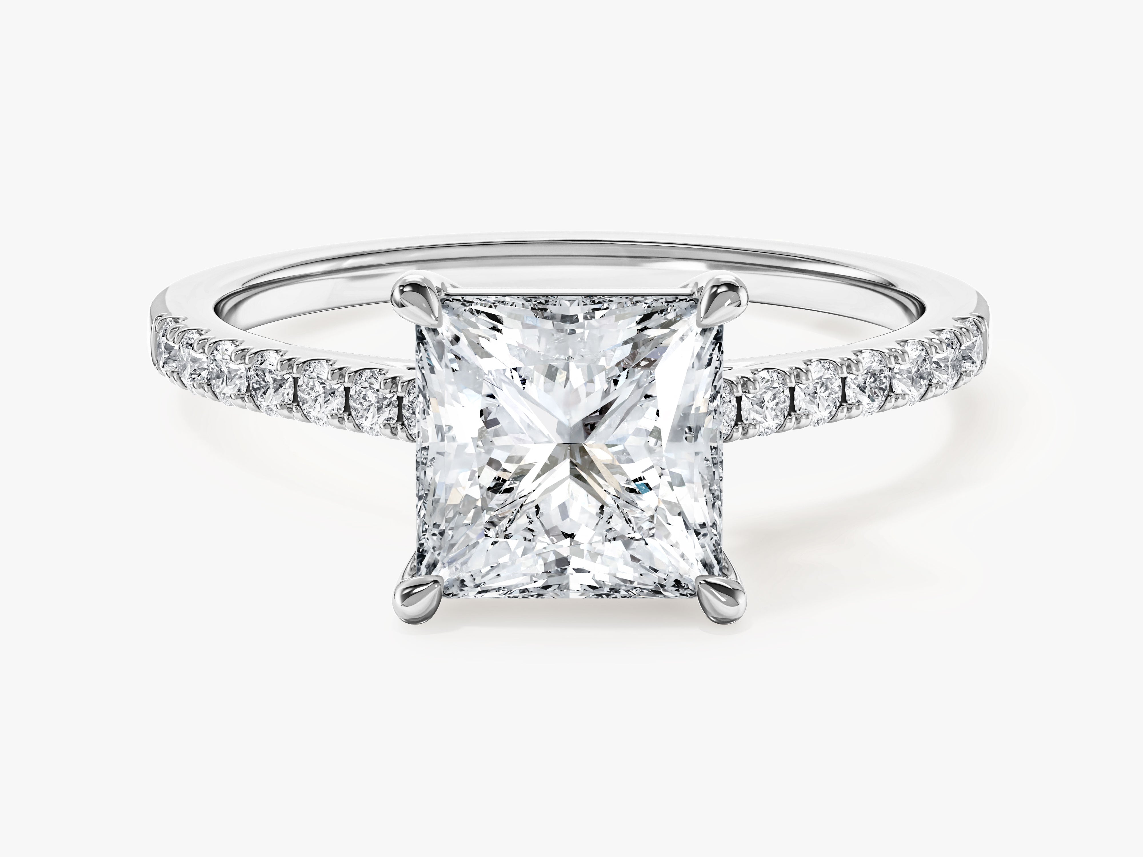 Princess Cut Moissanite Engagement Ring with Pave Set Side Stones (1.50 CT)
