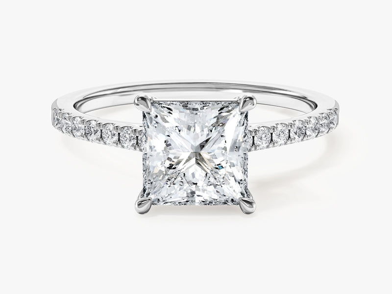 Princess Cut Moissanite Engagement Ring with Pave Set Side Stones (1.50 CT)