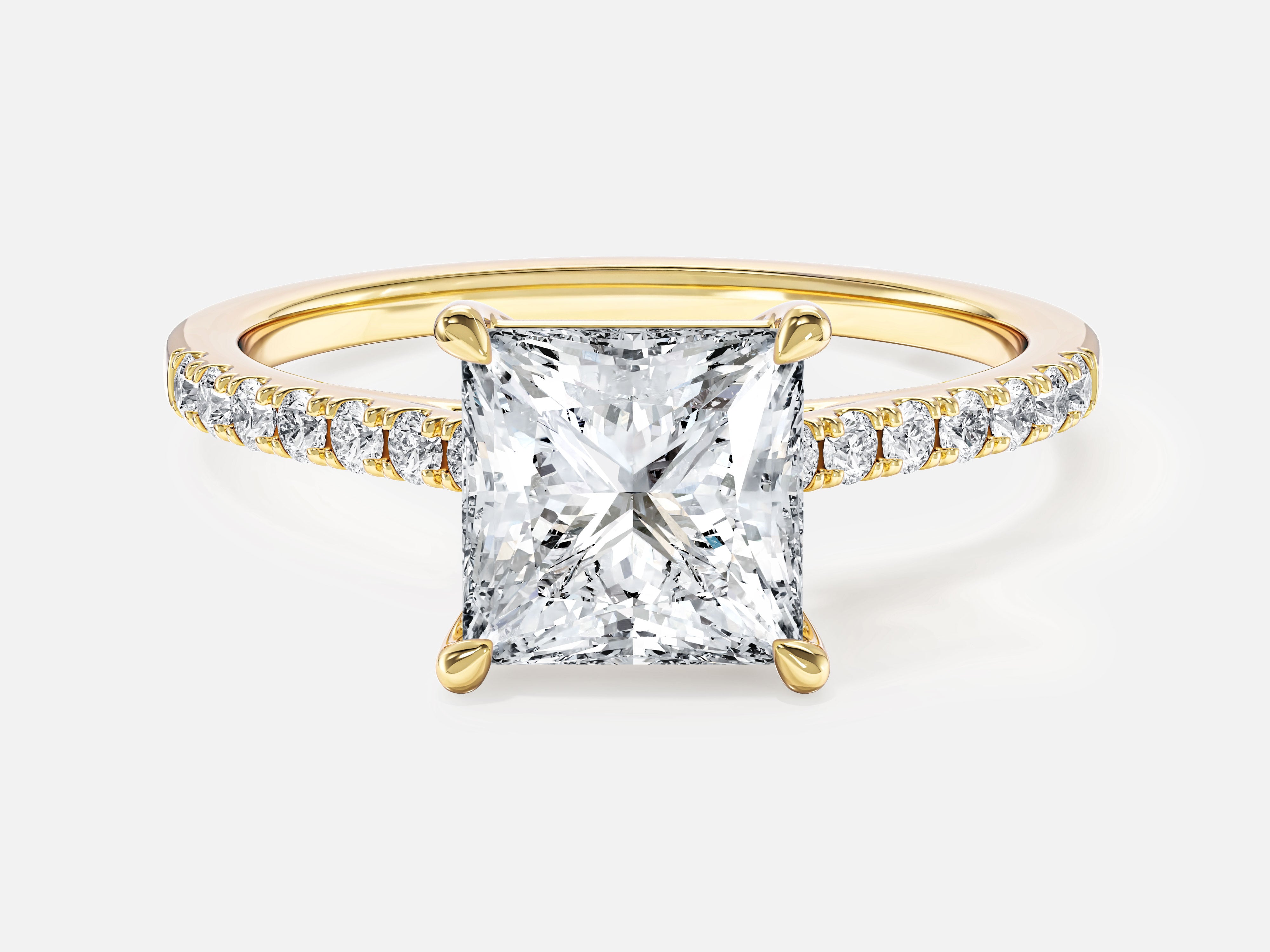 Princess Cut Moissanite Engagement Ring with Pave Set Side Stones (1.50 CT)