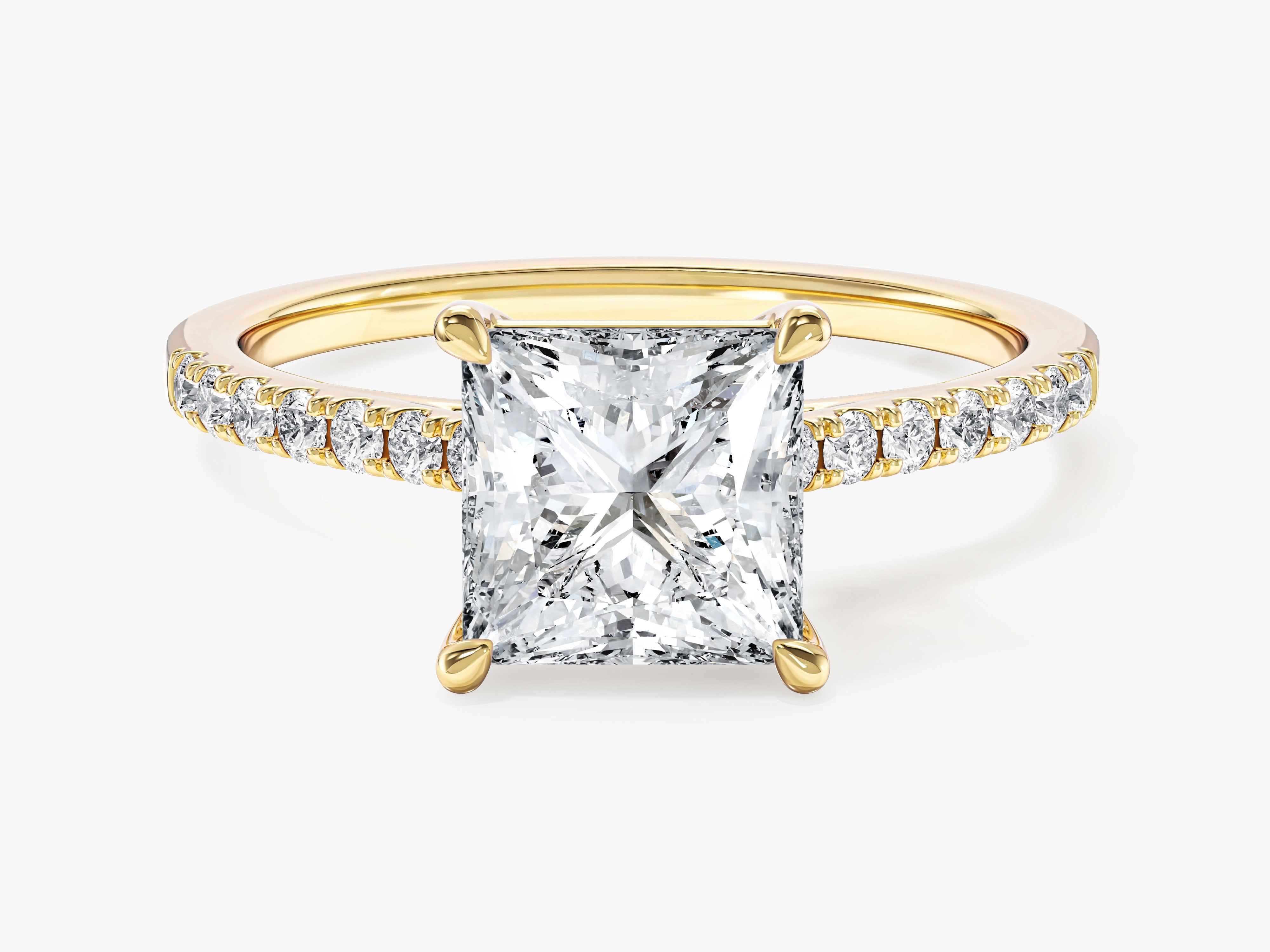 Princess Cut Lab Grown Diamond Engagement Ring with Pave Set Side Stones (1.50 CT)