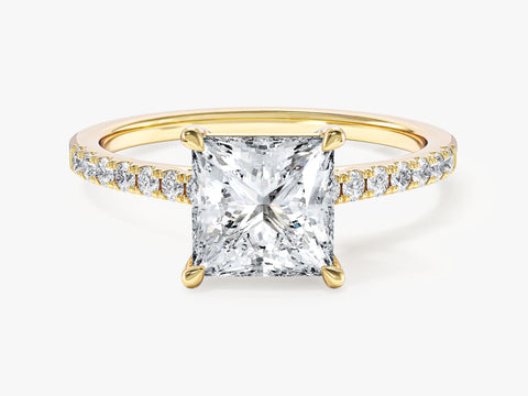 Princess Cut Moissanite Engagement Ring with Pave Set Side Stones (1.50 CT)
