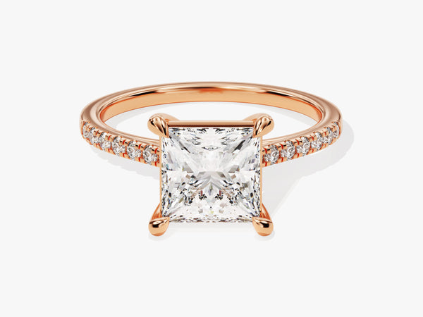 Princess Cut Moissanite Engagement Ring with Pave Set Side Stones (2.00 CT)