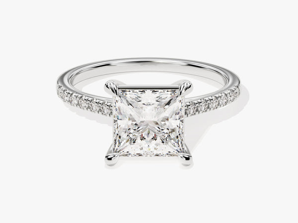 Princess Cut Moissanite Engagement Ring with Pave Set Side Stones (2.00 CT)