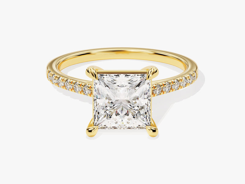 Princess Cut Lab Grown Diamond Engagement Ring with Pave Set Side Stones (2.00 CT)