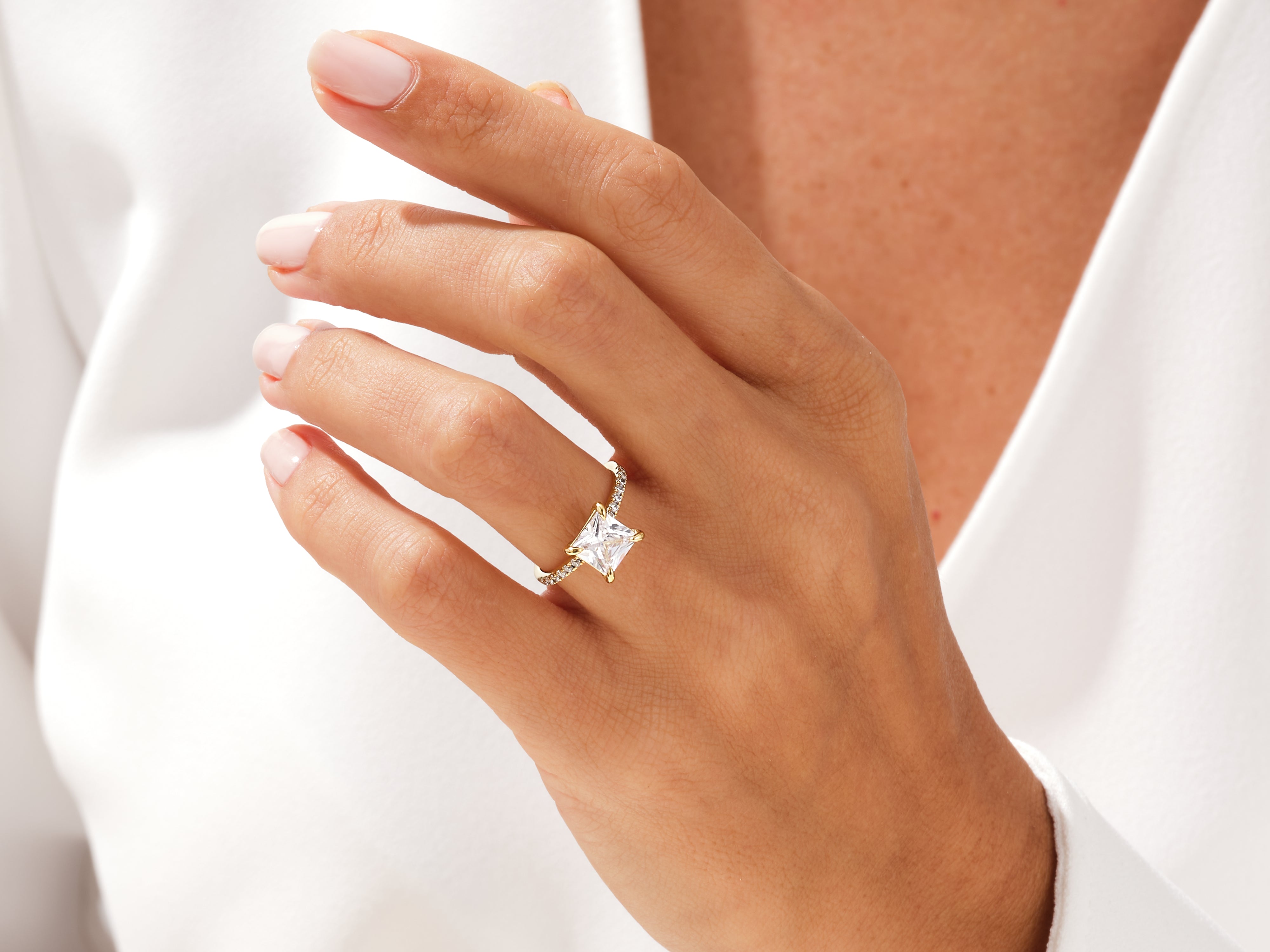 Princess Cut Moissanite Engagement Ring with Pave Set Side Stones (2.00 CT)