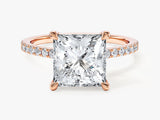 Princess Cut Lab Grown Diamond Engagement Ring with Pave Set Side Stones (3.00 CT)