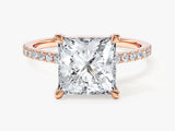 Princess Cut Moissanite Engagement Ring with Pave Set Side Stones (3.00 CT)
