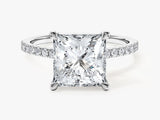 Princess Cut Lab Grown Diamond Engagement Ring with Pave Set Side Stones (3.00 CT)