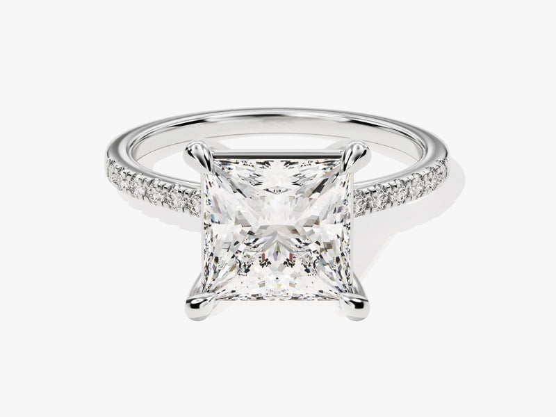 Princess Cut Moissanite Engagement Ring with Pave Set Side Stones (3.00 CT)