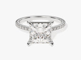 Princess cut diamond engagement ring with pave band