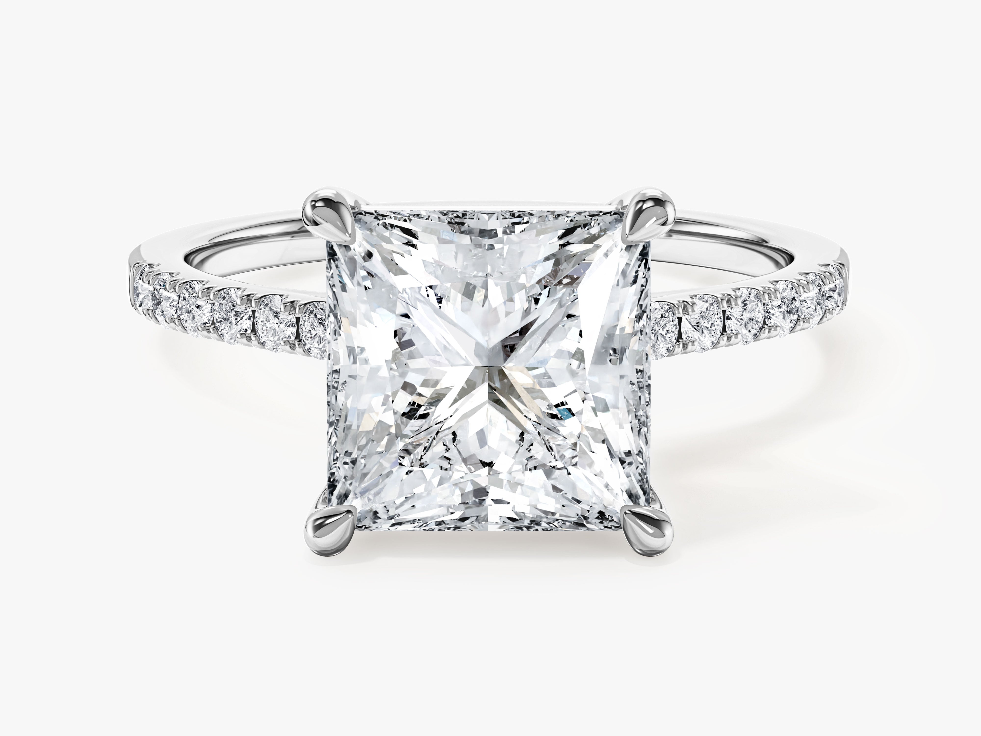Princess Cut Moissanite Engagement Ring with Pave Set Side Stones (3.00 CT)