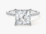 Princess Cut Moissanite Engagement Ring with Pave Set Side Stones (3.00 CT)