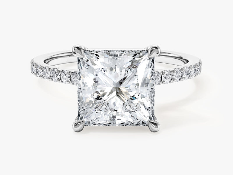 Princess Cut Moissanite Engagement Ring with Pave Set Side Stones (3.00 CT)