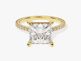 Princess cut diamond engagement ring, 14k gold band, diamond accents