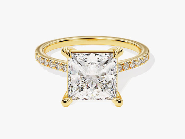 Princess cut diamond engagement ring, 14k gold band, diamond accents
