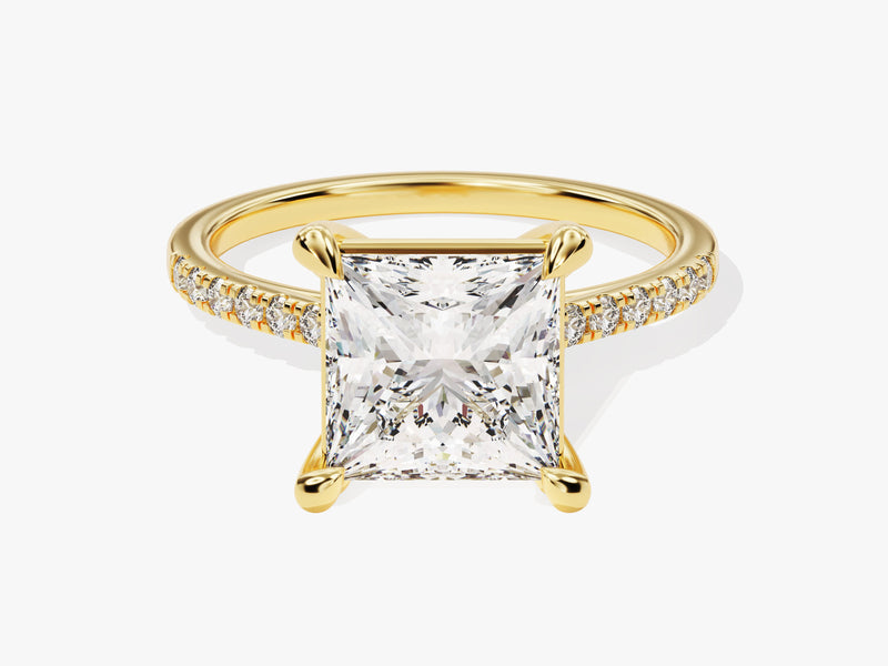 Princess cut diamond engagement ring, 14k gold band, diamond accents