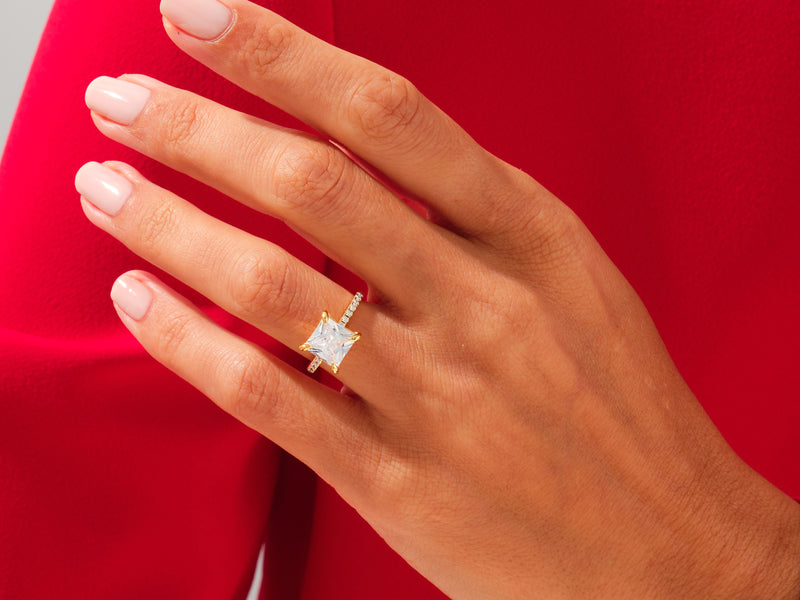 Princess Cut Moissanite Engagement Ring with Pave Set Side Stones (3.00 CT)