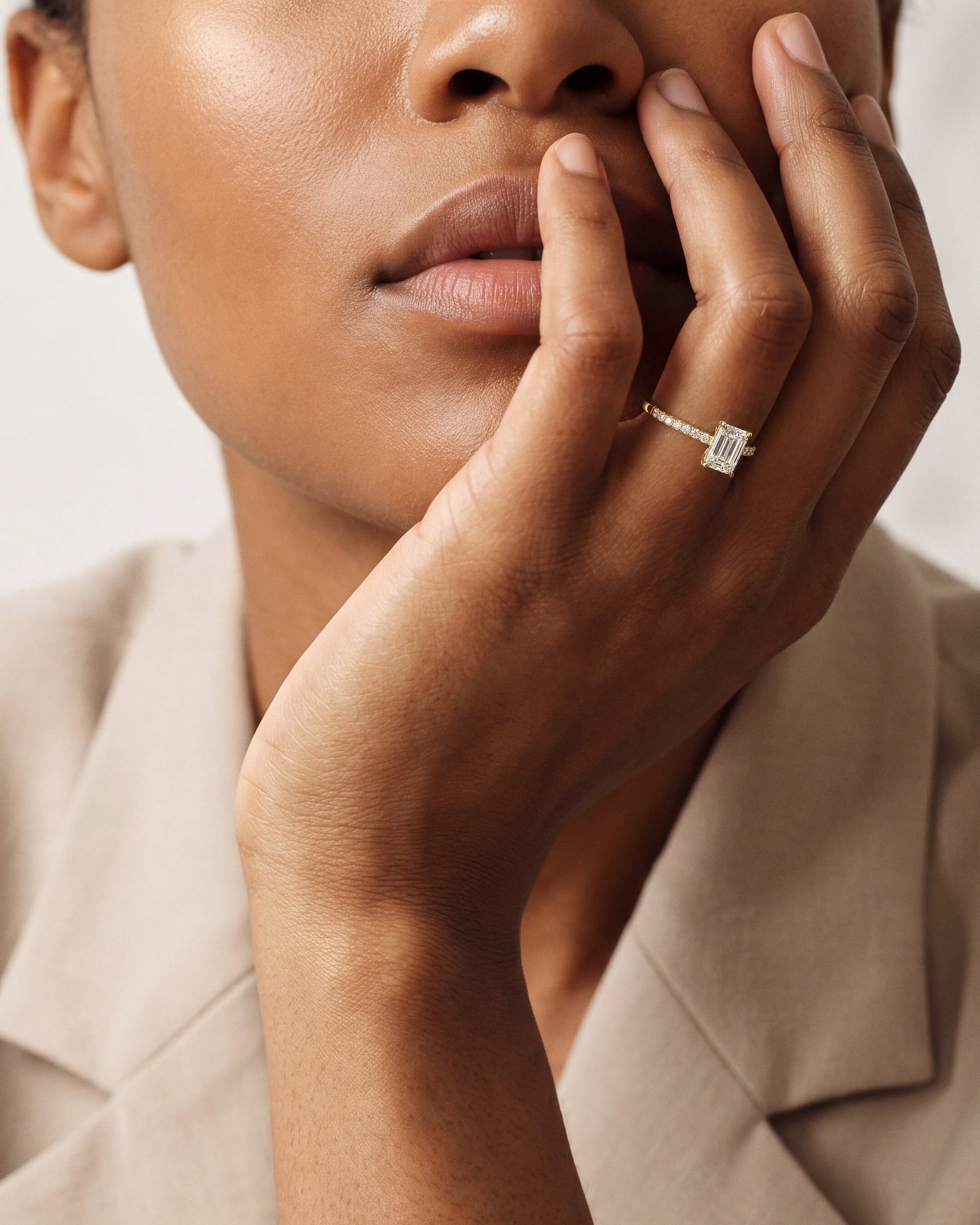 Emerald Cut Lab Grown Diamond Engagement Ring with Pave Set Side Stones (1.00 CT)