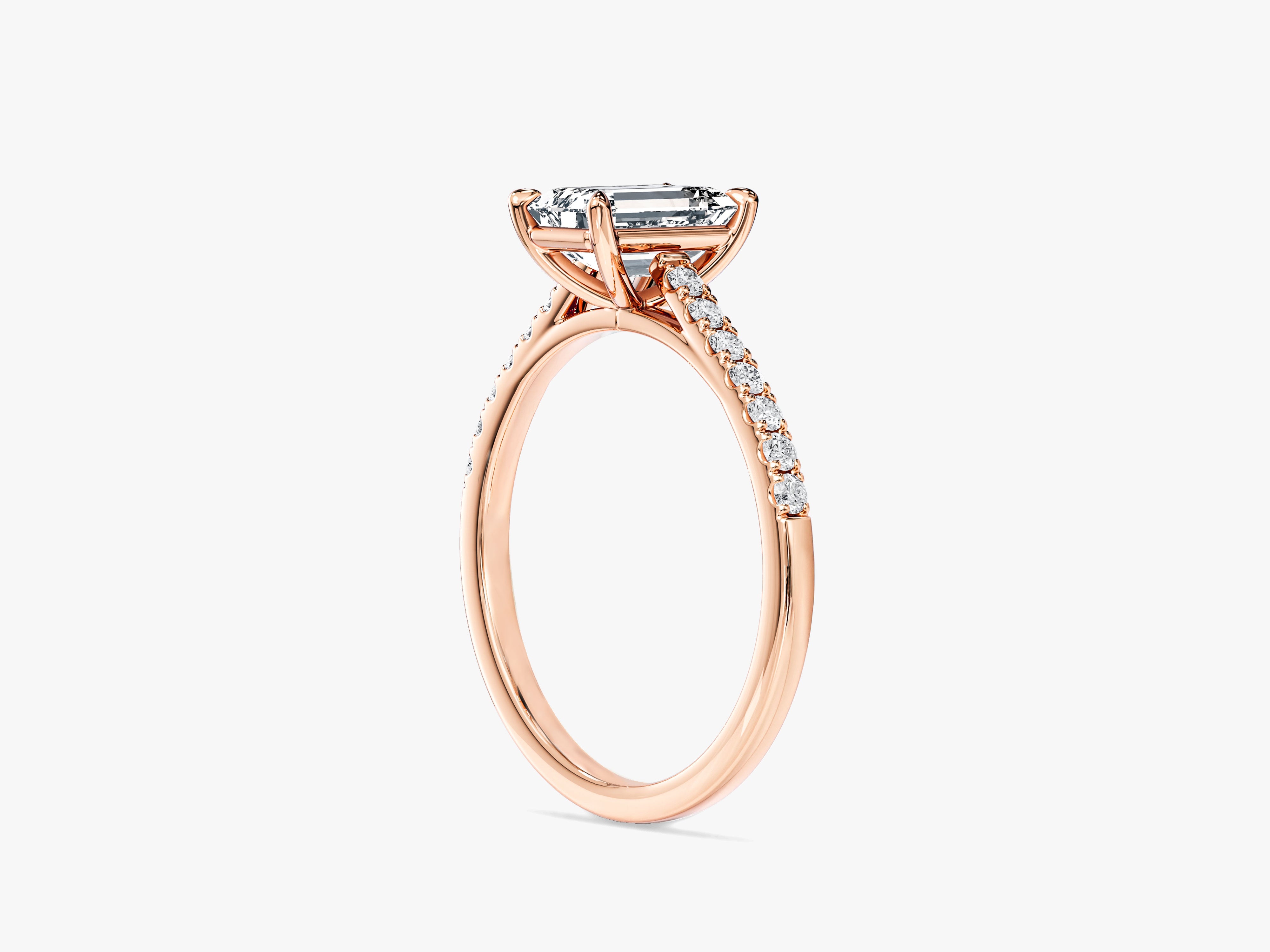 Emerald Cut Lab Grown Diamond Engagement Ring with Pave Set Side Stones (1.00 CT)