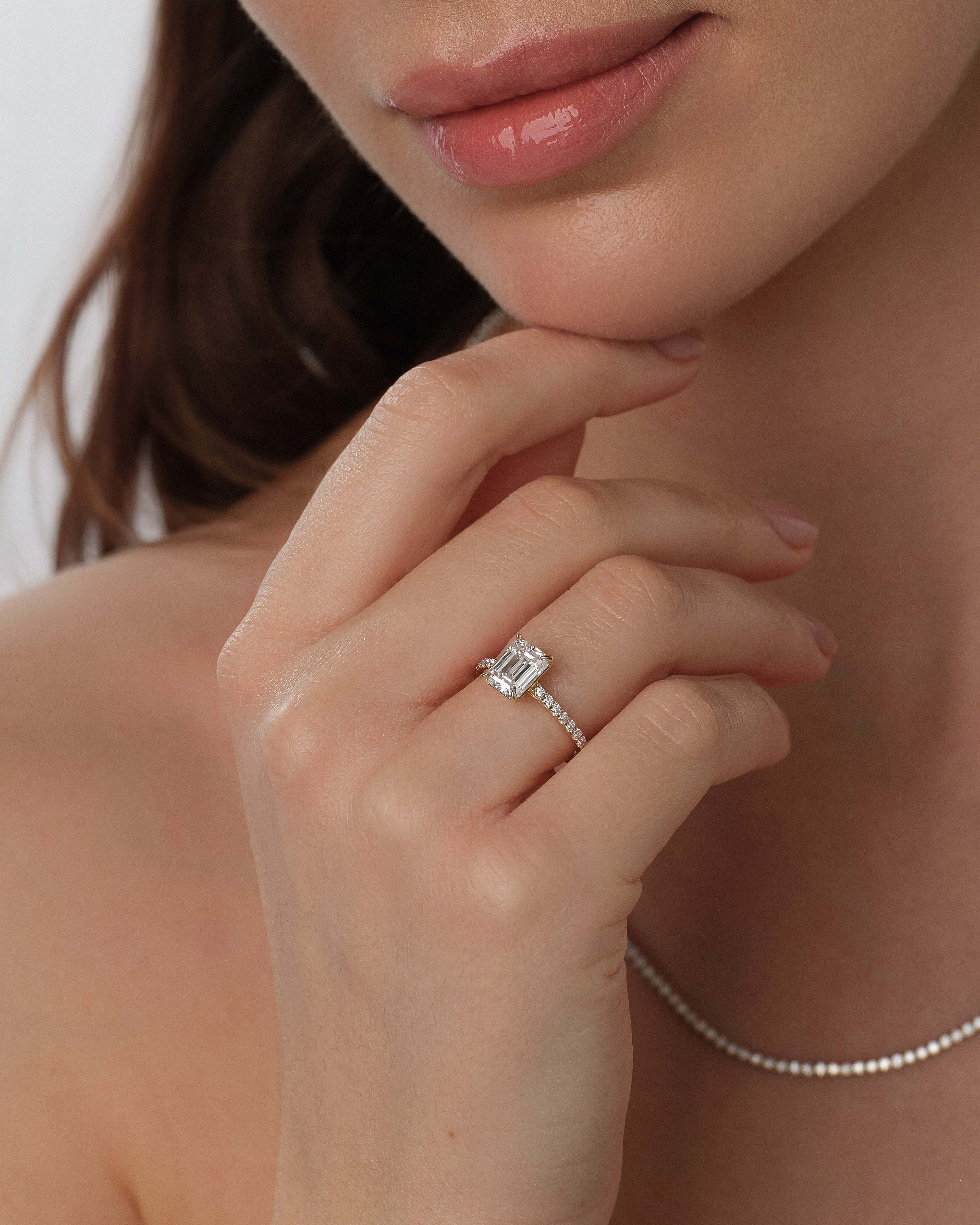 Emerald Cut Lab Grown Diamond Engagement Ring with Pave Set Side Stones (1.50 CT)