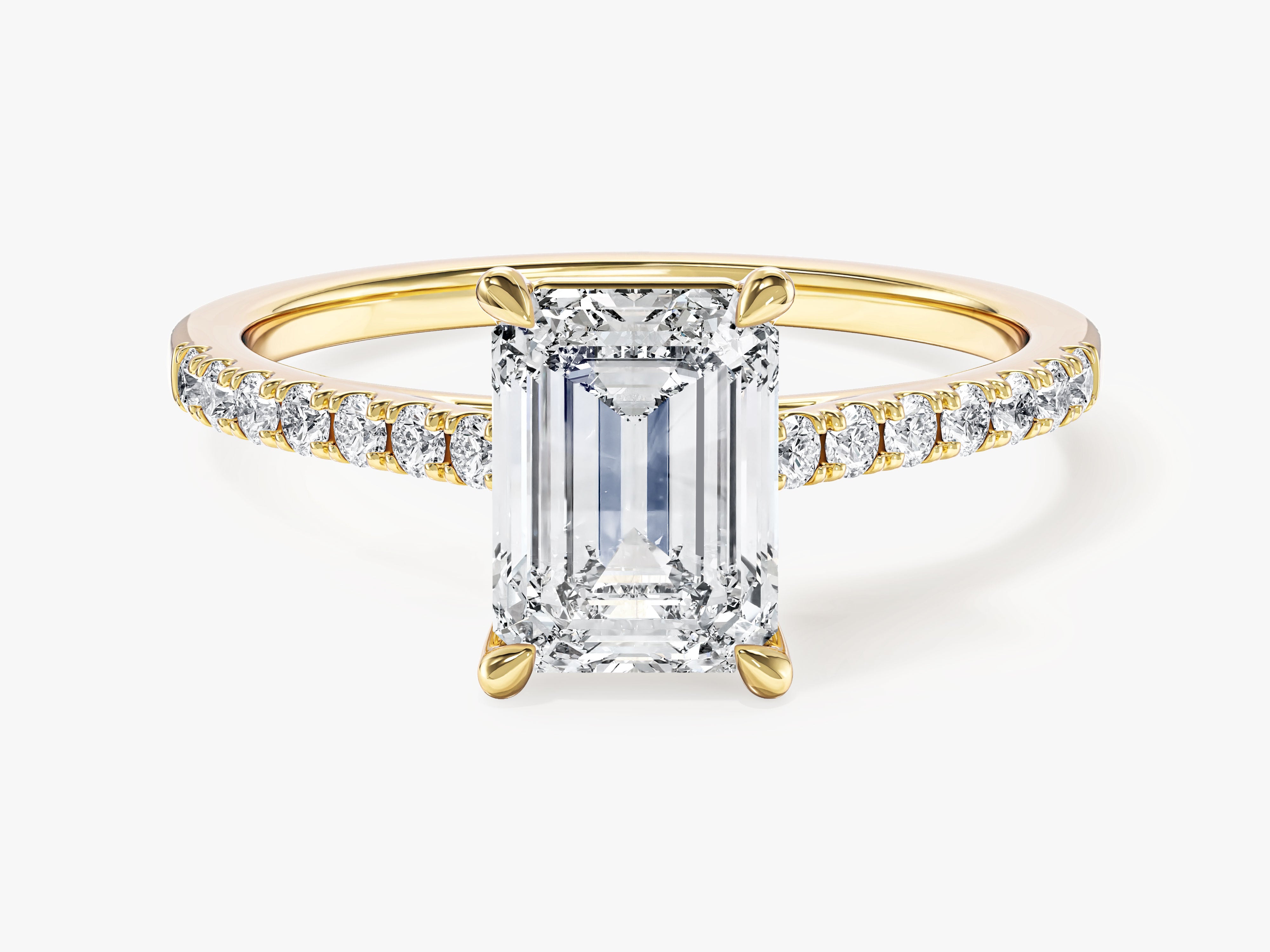 Emerald Cut Lab Grown Diamond Engagement Ring with Pave Set Side Stones (1.50 CT)