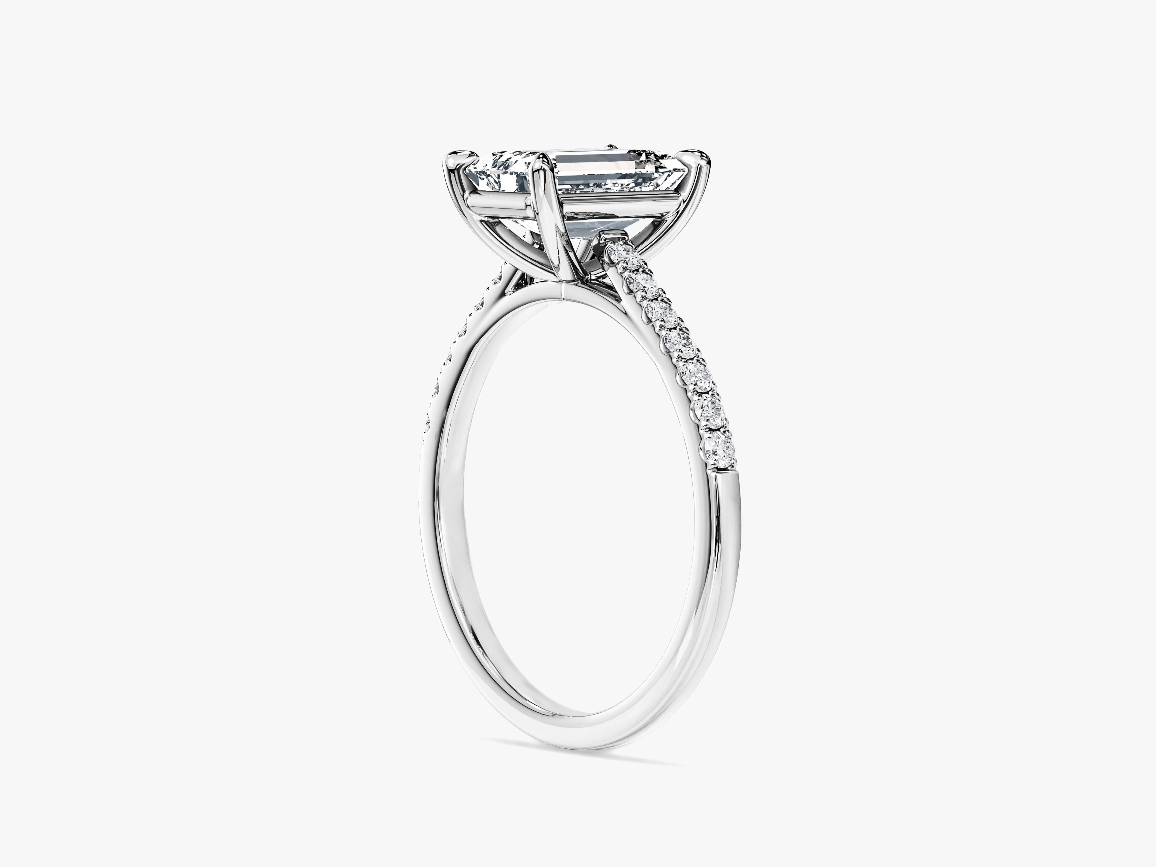 Emerald Cut Lab Grown Diamond Engagement Ring with Pave Set Side Stones (2.00 CT)