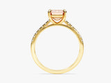 Emerald Cut Peach Morganite Engagement Ring with Sidestones