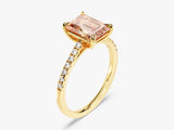 Emerald Cut Peach Morganite Engagement Ring with Sidestones