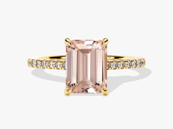 Emerald Cut Peach Morganite Engagement Ring with Sidestones